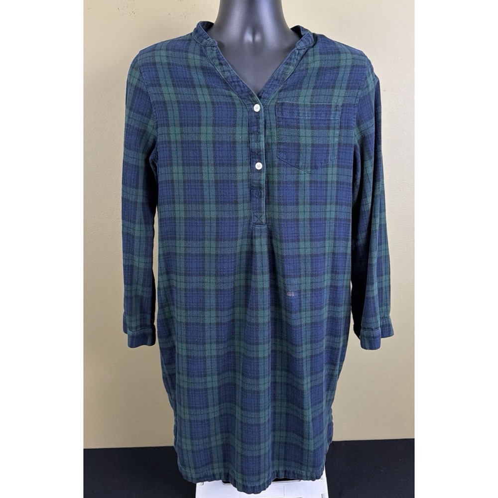 LL Bean Sleep Shirt Mens Medium Tartan Plaid Flannel Night Pajama